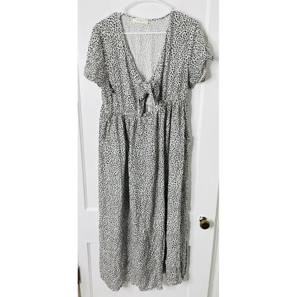 A Beautiful Soul Maxi Dress X XL Leopard Boho Cut Out Tie Side Slit Breathable